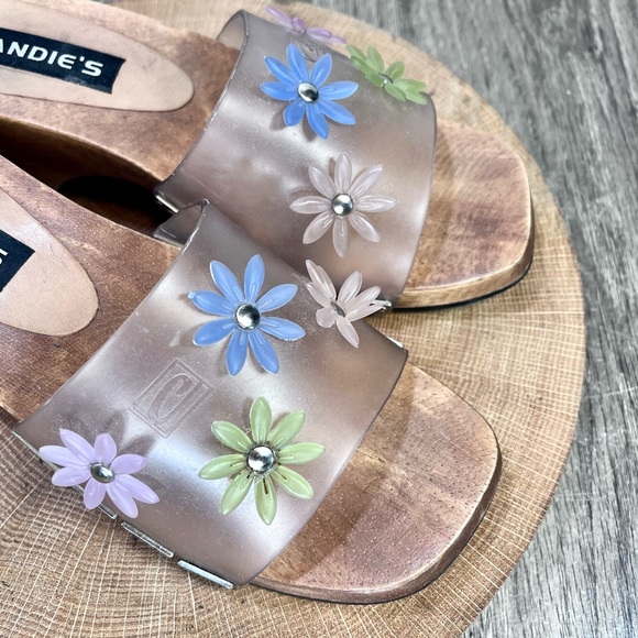 Candie’s | Vintage Flower Square Toe Slip On Wood Platform Sandals Y2K Size 5 - Picture 8 of 14